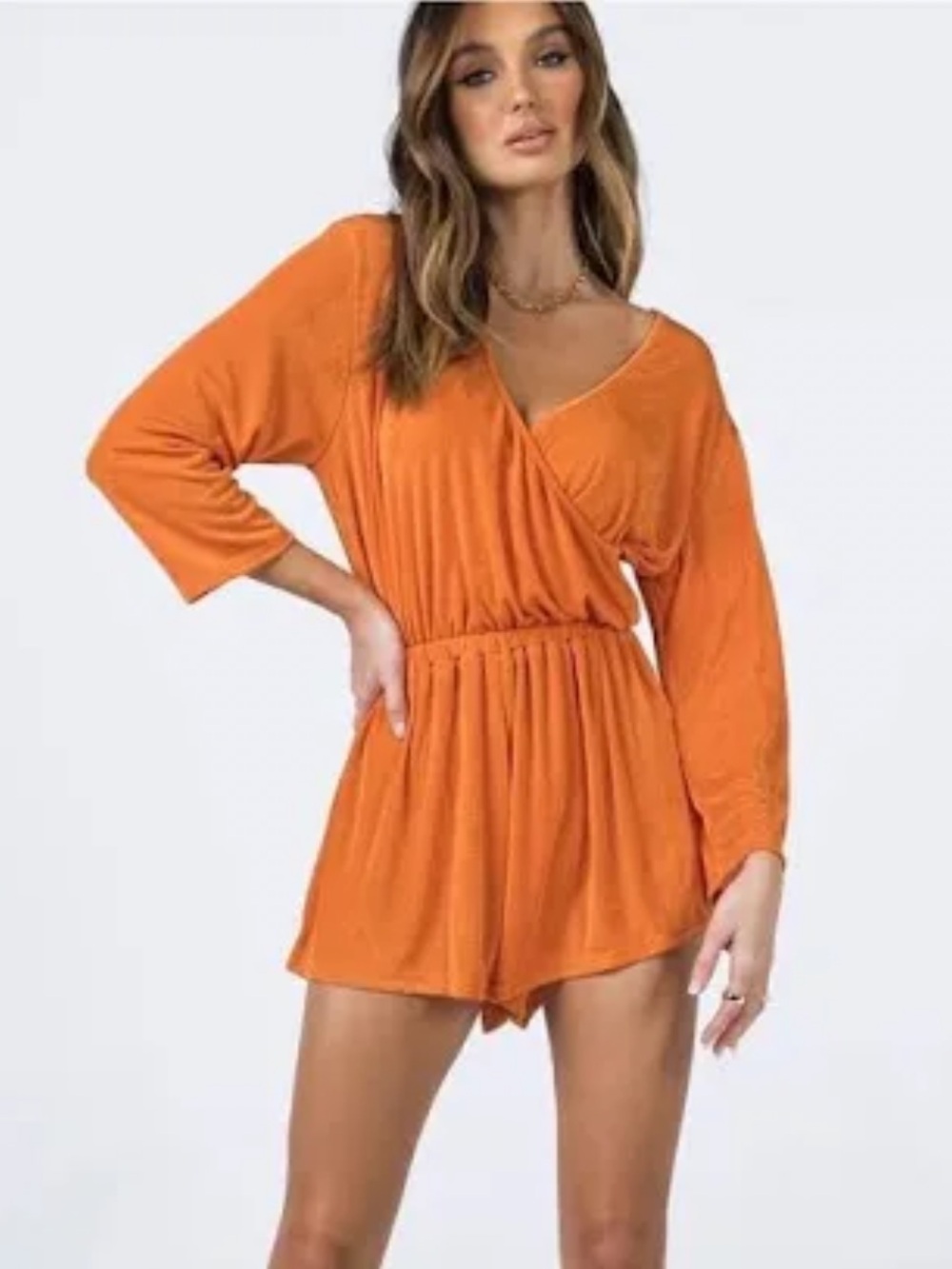 Princess Polly Orange Wrap-Front Romper
